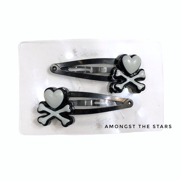 tokidoki Accessories - tokidoki Logo Grey Black Pair of Metal Hair Clips